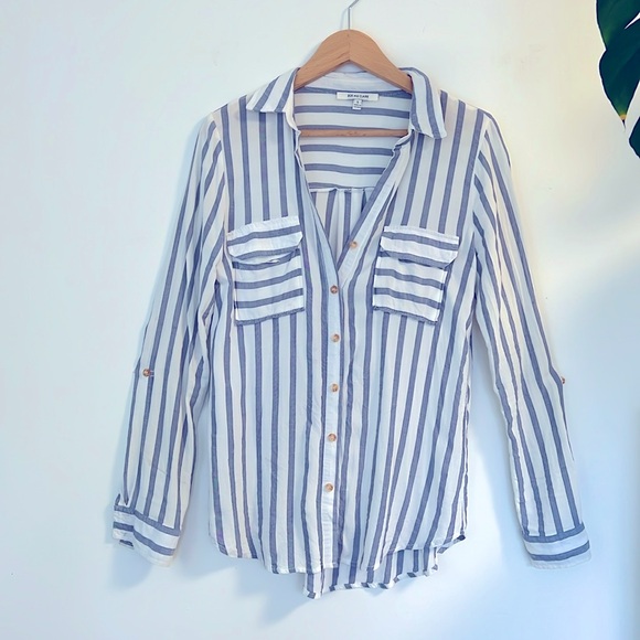 Striped Button down shirt, rayon shirt, Long sleeve top, long sleeve blouse, - Picture 6 of 6